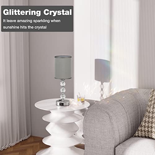 Grey Touch Bedside Lamps for Bedrooms - Crystal Table Lamp with USB C+A Charging Port and AC Outlet Nightstand, 3 Way Dimmable Silver Small End Side Table Lamp for Living/Guest/Dinning Room/Kitchen - color: Gray, size: 14.6in