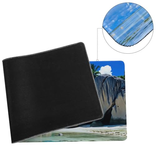 Beaches Scene France Seychelles Large Extended Gaming Mouse Pad (12x31.5in) - Durable Stitched Edges XXL Desk Mat for Keyboard and Mouse - Water Resistant & Non-Slip Rubber Base - color: black-3, size: 12x31.5in