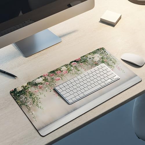 Romantic Floral Large Extended Gaming Mouse Pad 24"x12" - XXL Computer Desk Mat for Keyboard and Mouse - Non-Slip Rubber Base & Durable Stitched Edges - color: Black-3, size: 24"Lx12"W