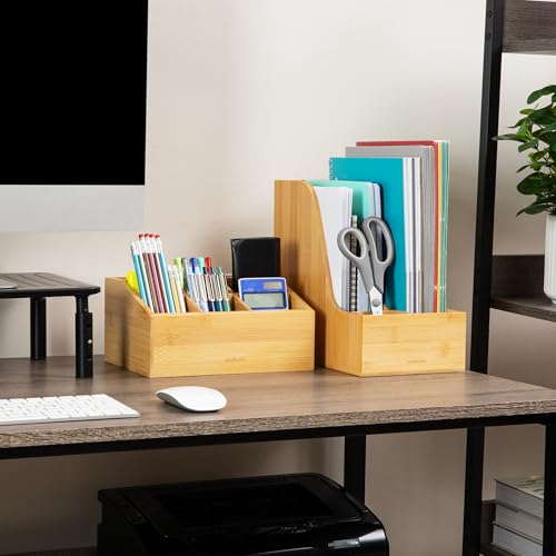 Mind Reader Vertical File Storage, Desktop Organizer, Magazine Holder, Office, Bamboo, 6"L x 11"W x 10"H, Brown - size: Vertical File Storage