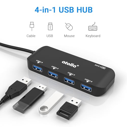 USB 3.0 Hub 4-Port with 2ft Cable — High-Speed 5Gbps Data Expander for Laptop & PC, Ultra-Slim Portable USB Splitter Compatible with Windows/macOS/Linux - size: 2FT