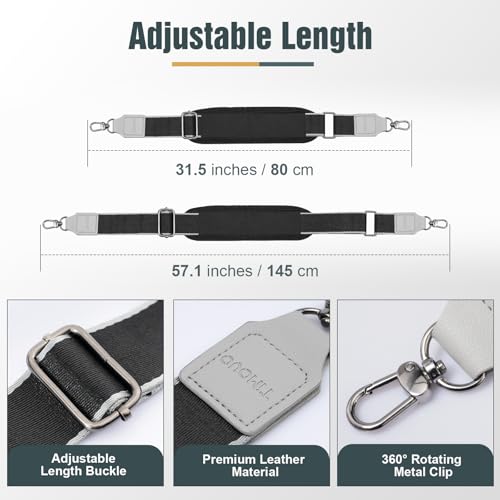 TiMOVO 57.1 Inch Shoulder Strap Replacement, Adjustable Laptop Bag Strap with Thick Soft Anti-Slip Pad and Metal Hooks for Computer Messenger Bag/Crossbody Bag/Briefcase/Duffel/Camera, Black