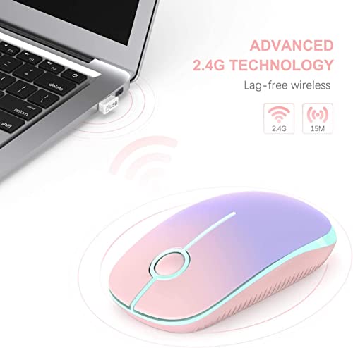 VssoPlor Wireless Mouse, 2.4G Slim Portable Computer Mice with Nano Receiver Quiet Silent Optical Laptop Mouse for Notebook, PC, Laptop, Computer-Pink to Purple - color: Pink to Purple
