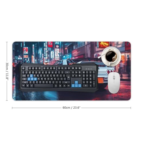 Large Ergonomic Gaming Mouse Pad JDM Street Art Japanese Cars in Tokyo Night Cityscape Theme with Non-Slip Base Water-Resistant Surface and Stitched Edges, 30x60cm - color: Style-4, size: 30x60cm