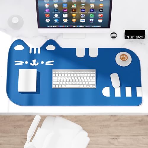 Dapesuom Large Gaming Mouse Pad, Extended Mouse Mat with Stitched Edges, Anime Cat Keyboard Pad with Non-Slip Base, Big XXL Desk Mats for Gamer, Laptop, Computer, Desktop, 29.5 x 15.9in, Dark Blue - color: Dark Blue