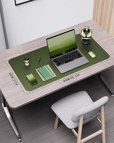 YSAGi Double-Sided Desk Pad, 35.4"x17"Leather Desk Mat, Eco Cork Desk Pad Protector,Large Mouse Pad,Waterproof Desk Blotter for Office/Home(Olive Green) - color: Olive Green+cork, size: 35.4"x17"