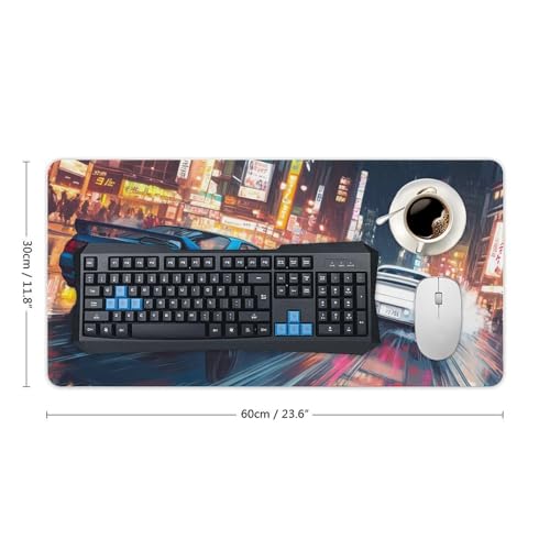 Large Ergonomic Gaming Mouse Pad Tokyo Night JDM Mouse Pad Japanese Art of Street Racing in Shibuya Theme with Non-Slip Base Water-Resistant Surface and Stitched Edges, 30x60cm - color: Style-6, size: 30x60cm