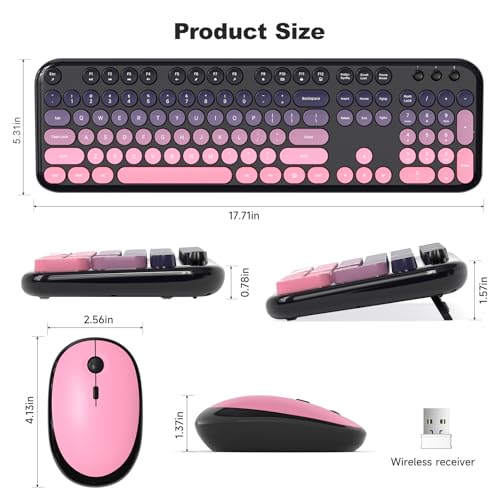 MOFII Wireless Keyboard and Mouse Combo, Full Size 2.4G Retro Round Computer Keyboard and Mouse Set, Plug and Play, for Windows, Computer, Desktop, PC, Notebook - (Lovely Plum Pink Gradient) - color: Lovely Plum Pink Gradient