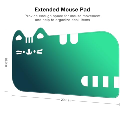 Dapesuom Large Gaming Mouse Pad, Extended Mouse Mat with Stitched Edges, Cute Anime Cat Keyboard Pad with Non-Slip Base, Big XXL Desk Mats for Gamer, Computer, Desktop, 29.5 x 15.9in, Green Gradient - color: Z-Green Gradient
