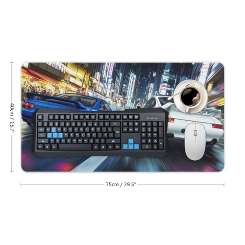 Large Ergonomic Gaming Mouse Pad JDM Legends Japanese Nightlife and Street Racing in City Theme with Non-Slip Base Water-Resistant Surface and Stitched Edges, 40X75cm - color: Style-2, size: 40X75cm