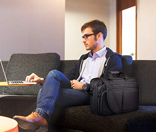 KROSER Laptop Bag Expandable Lightweight Briefcase for 17.3" Laptop Premium Business Work Bag Water-Repellent Messenger Bag with RFID Pockets for Travel/Women/Men-Black