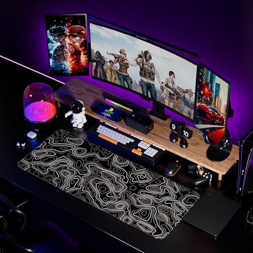 Desk Mat,Large Gaming Mouse Pad 35''×15.6'' XXL Extended Mouse Pad Mat Desk Pad with Non-Slip Base Mousepad for Computer,Office,Keyboard and Laptop - Topographic Black and White - color: A5-Topographic 2