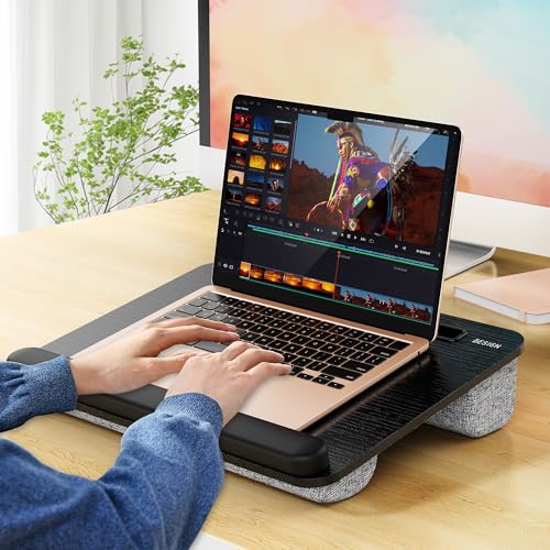 Besign LT08 Laptop Stand, Portable Lap Desk with Pillow Cushion, Fits up to 14 inch Laptop, with Anti-Slip Strip for Desk, Sofa & Bed, Black and Gray - color: Black and Gray