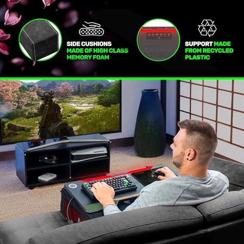 Couchmaster CYCON³ Samurai Edition with HORIZONLIGHT Bar, Ultimate Ergonomic USB-Hub Gaming Lap Desk for Couch and Bed, Compatible with All Keyboards and Mouse/Mice, Laptops, PCs, PS4/5, Xbox - color: Samurai Black Edition