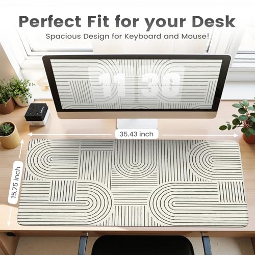iCasso White Desk Matt for Desktop, Cute Desk Pad Mat, Large Mouse Pad, Anti-Slip Big Mousepad with Stitched Edges, Keyboard Pad for Computer(White) - color: Line-White