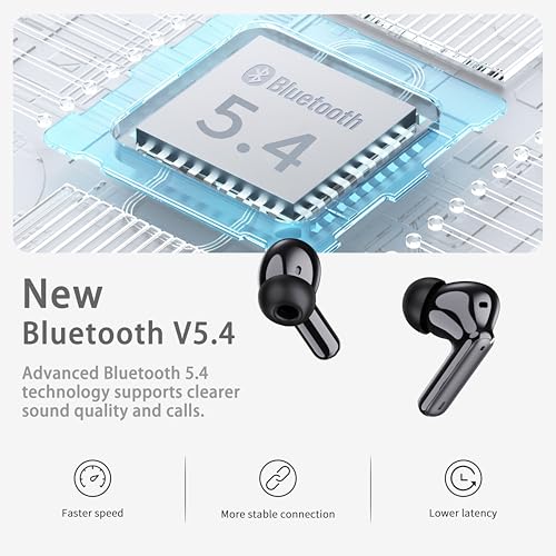Wireless Earbuds, Bluetooth 5.4 Headphones in Ear with 4 ENC Noise Cancelling Mic, New Wireless Earphones HiFi Stereo Deep Bass 40H Playtime, In-Ear Bluetooth Earbuds LED Display IP7 Waterproof, USB-C - color: Deep Black