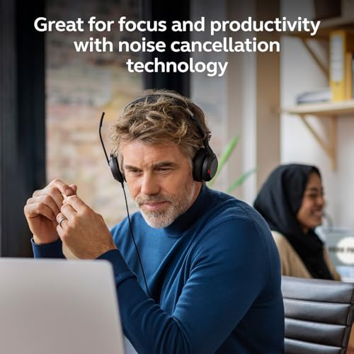 Jabra Evolve2 50 Wired Dual-Ear Headset - Noise Cancelling Headphones, Bluetooth Headset for Work with Noise Cancelling Microphones, Goes with Online Meeting Platforms Like Zoom & Google, Black - style: All Platforms, Dual Ear