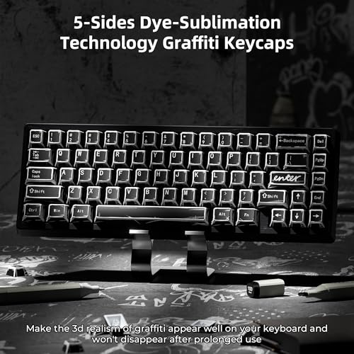 XVX Black Translucent Keycaps,PBT Keycap Set Cherry Profile,Dye Sublimation Graffiti Keyboard Keycaps Suitable for 60% 65% 75% 80% 100% MX Switches Mechanical Keyboard - color: Black