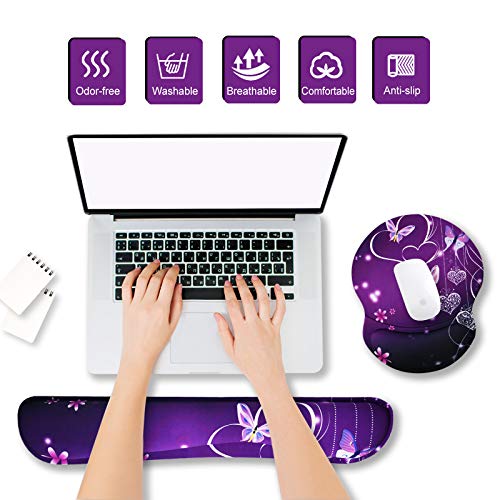 ArtSo Upgraded Wrist Rest Support for Mouse Pad & Keyboard, Ergonomic Gel Mousepad Non-Slip Rubber Base Home,Office Pain Relief, Easy Typing Cushion Neoprene, Soft Memory Foam, Purple Heart Butterfly - color: Purple Heart Butterfly