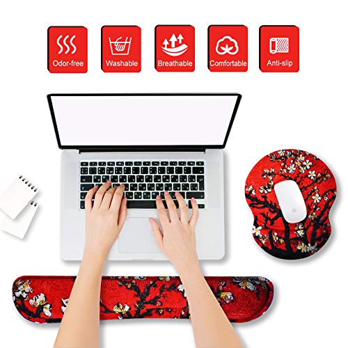 ArtSo Upgraded Wrist Rest Support for Mouse Pad & Keyboard, Ergonomic Gel Mousepad Non-Slip Rubber Base Home,Office Pain Relief, Easy Typing Cushion Neoprene, Soft Memory Foam, Red Van Gogh Painting - color: Red Van Gogh Painting