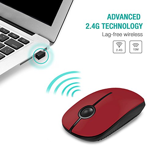 VssoPlor Wireless Mouse, 2.4G Slim Portable Computer Laptop Mouse with Nano Receiver Quiet Silent Optical Mice for Notebook, PC, Laptop, Computer-Black and Red - color: Black and Red