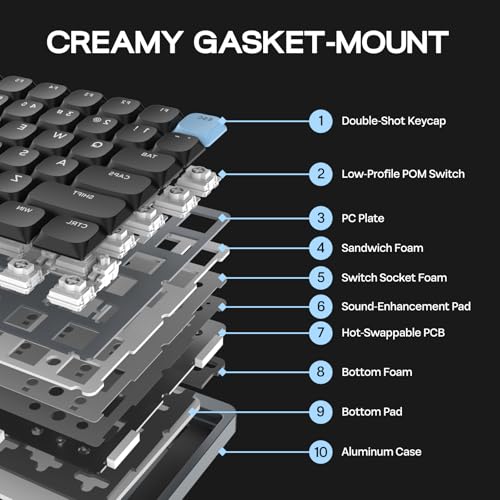 EPOMAKER Luma84 Low Profile Aluminum Mechanical Keyboard, QMK/VIA Programmable, Tri-Mode Wireless, Win/MAC/Linux Compatible, RGB Backlight (Black&Blue, Gateron Low-Profile Brown Switch) - color: Black&Blue, size: Gateron Low-Profile Brown Switch