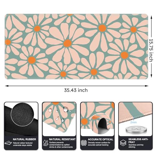 iCasso Desk Mat, XXL Large Mouse Pad, Anti-Slip Big Mousepad with Stitched Edges, Work & Gaming (Green Floral) - color: Green Floral