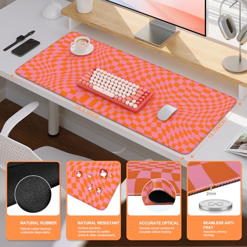 iCasso XXL Large Mouse Pad for Desk, Anti-Slip Big Mousepad with Stitched Edges, Keyboard Pad Mouse Mat for Computer (Orange Checkered) - color: Orange Checkered