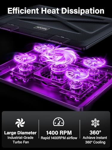 Kootek Laptop Cooling Pad, Laptop Cooler with 5 Quiet Fans for 12"-17" Computer PC Notebook Gaming Laptop Fan, Height Adjustable Laptop Cooling Stand Laptop Accessories (Purple) - color: Purple
