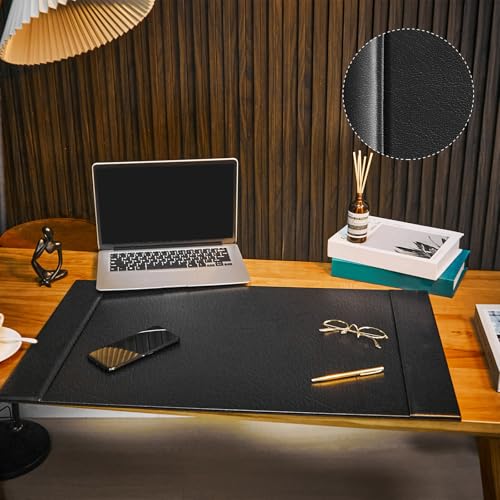 Leather Desk Pad Protector with Side Rails, Executive Office Desk Mat for Home Workspace, Writing Surface, Mouse & Keyboard Pad, Elegant Gift for Men Dad Husband(Black,30 x 18 Inch) - color: Black, size: 30 x 18 Inch