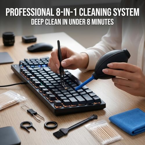 8 PCS Keyboard Remover Tools for Mechanical Keyboard-Include Air Blower, 2 PCS Keycap Pullers, Tweezers, 2 PCS Cleaning Brushes, Pack of Pointed Cotton Swabs, Cleaning Cloth