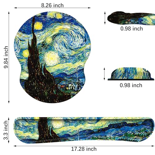 ARTSO Ergonomic Mouse Pad with Wrist Rest, Comfortable Keyboard Wrist Rest, Memory Foam Mousepad for Computer Keyboard, Mouse Pad Set for Easy Typing, Pain Relief, Starry Sky Oil Painting - color: Starry Sky Oil Painting