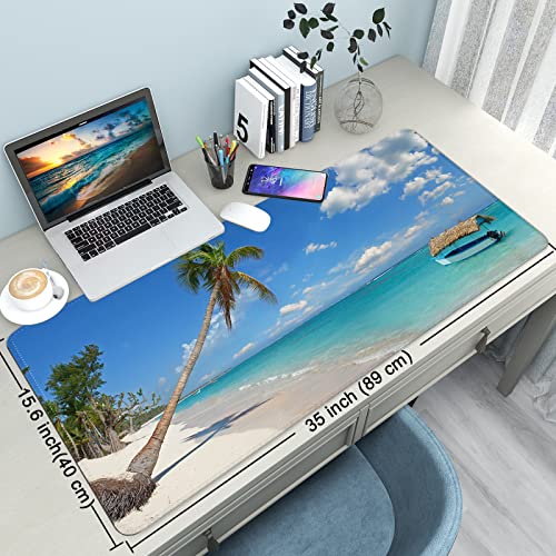 Desk Mat,Large Mouse Pad 35''×15.6'' XXL Extended Gaming Mouse Pad Mat with Non-Slip Base Stitched Eges Mousepad for Computer,Office,Keyboard and Laptop - Palm Sea - color: C2-Palm Sea
