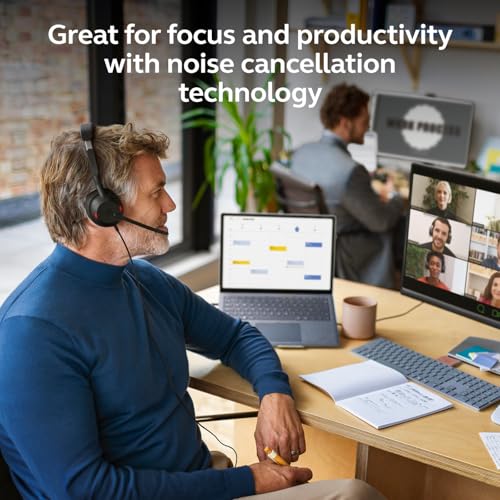 Jabra Evolve2 50 Wired Single-Ear Headset - Noise Cancelling Headphones, Bluetooth Headset for Work with Noise Cancelling Microphones, Works with Online Meeting Platforms Like Zoom & Google, Black - style: All Platforms, Single Ear