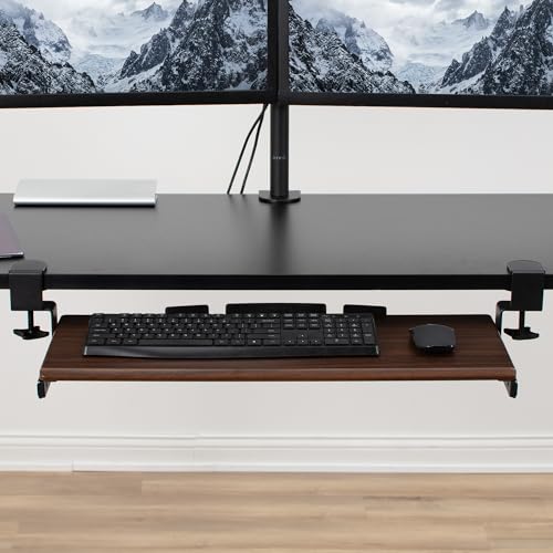 VIVO Large Clamp-on Computer Keyboard and Mouse Under Desk Slider Tray, 27 x 11 inch Pull Out Platform Drawer, Dark Wood, MOUNT-KB05D - color: Dark Walnut, size: 27 inch