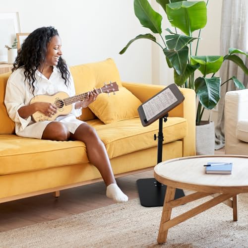 comfoyar C Shaped TV Tray for Couch, Adjustable Height Side Table with 360° Swivel 180° Flip for Small Space, End Table with Slat for Living Room Bedroom Laptop Snack. Walnut