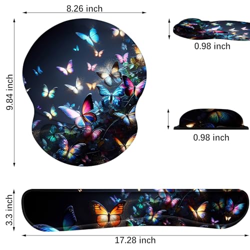 ARTSO Ergonomic Mouse Pad with Wrist Rest, Comfortable Keyboard Wrist Rest, Memory Foam Mousepad for Computer Keyboard, Mouse Pad Set for Easy Typing, Pain Relief, Night Butterfly - color: Night Butterfly