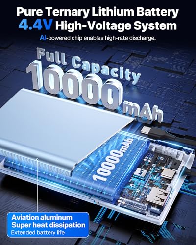 Aaoyun Portable Charger Power Bank, 10000mAh 22.5W PD Fast Charging Powerbank with Built-in USB C Cable, Slim External Phone Battery Pack for iPhone 17/16/15 Samsung S24 Android etc (Blue) - color: Blue-10000mah