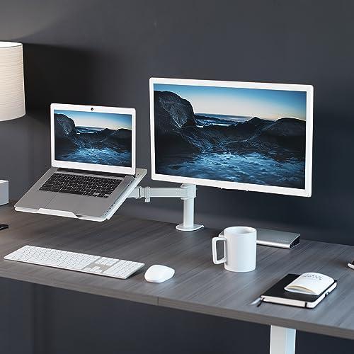 VIVO Fully Adjustable 13 to 32 inch Single Computer Monitor and Laptop Desk Mount Combo, Stand with Grommet Option, Fits up to 17 inch Laptops, White STAND-V002CW - color: White