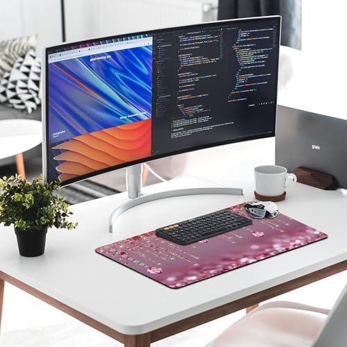 Pink Glitter Backdrop Large Extended Gaming Mouse Pad 30"x16" - XXL Computer Desk Mat for Keyboard and Mouse - Non-Slip Rubber Base & Durable Stitched Edges - color: Black-10, size: 30"Lx16"W
