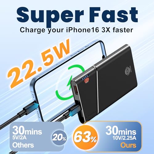 Aaoyun Portable Charger Power Bank, 10000mAh 22.5W PD Fast Charging Powerbank with Built-in USB C Cable, Slim External Phone Battery Pack for iPhone 17/16/15 Samsung S24 Android etc (Black) - color: Black-10000mah