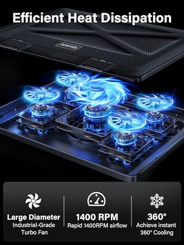 Kootek Laptop Cooling Pad, Laptop Cooler with 5 Quiet Fans for 12"-17" Computer PC Notebook Gaming Laptop Fan, Height Adjustable Laptop Cooling Stand Laptop Accessories, Blue - color: Blue