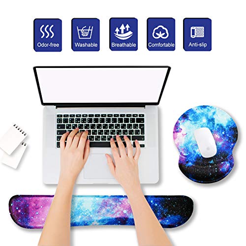 ArtSo Upgraded Wrist Rest Support for Mouse Pad & Keyboard, Ergonomic Gel Mousepad Non-Slip Rubber Base Home,Office Pain Relief & Easy Typing Cushion with Neoprene Cloth & Soft Memory Foam, Galaxy - color: Galaxy