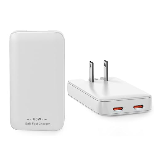 65W Flat Wall Chargers, Ultra Thin USB-A Dual Port Fast-Charging Compatible with All iPhone and Samsung Galaxy Phone Models, Folding Plug Power Adapter (USB-C+USB-C) - size: USB-C+USB-C