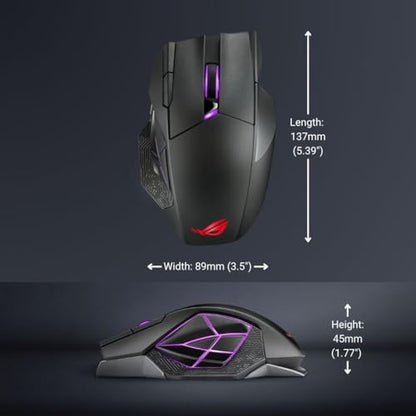 ASUS ROG Spatha X Wireless Gaming Mouse – MMO/MOBA Design, 12 Programmable Buttons, Right-Handed, 168g, Dual-Mode (Wired/2.4GHz), 19K DPI, up to 67Hr Battery, Magnetic Charging Dock, PC/Mac Support - style: Spatha X