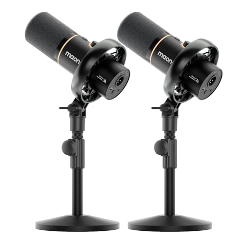MAONO PD200W Hybrid Wireless Podcast Equipment Bundle for 2, XLR USB Dynamic Microphone Kit with 2 Desktop Stand, Software, Noise Cancellation, for Co-hosted podcast, Vocal Recording, Content Creation - style: PD200W-Desktop Bundle for 2(Type-C Receiver)