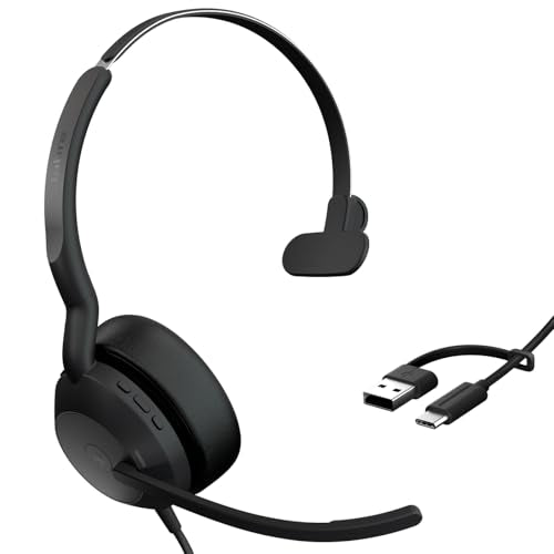 Jabra Evolve2 50 Wired Single-Ear Headset - Noise Cancelling Headphones, Bluetooth Headset for Work with Noise Cancelling Microphones, Works with Online Meeting Platforms Like Zoom & Google, Black - style: All Platforms, Single Ear