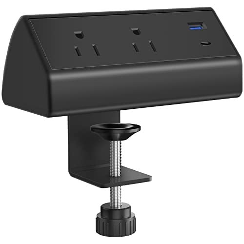 CCCEI Desk Power Strip with 18W USB C Fast Charge Port, Black 800J Surge Protector Clamp Desktop Outlet, Table Edge Mount Socket 6FT and Fit 1.6 inch Tabletop Edge Thick. - color: Black_20W, size: 6FT