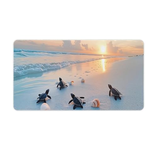 Ocean & Sunset Beach Scene Large Extended Gaming Mouse Pad (16x30in) - Durable Stitched Edges XXL Desk Mat for Keyboard and Mouse - Water Resistant & Non-Slip Rubber Base - color: black, size: 16x30in