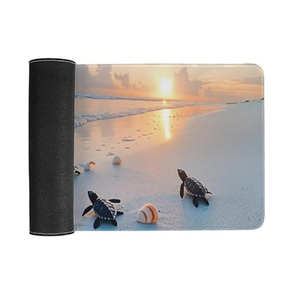 Ocean & Sunset Beach Scene Large Extended Gaming Mouse Pad (16x30in) - Durable Stitched Edges XXL Desk Mat for Keyboard and Mouse - Water Resistant & Non-Slip Rubber Base - color: black, size: 16x30in